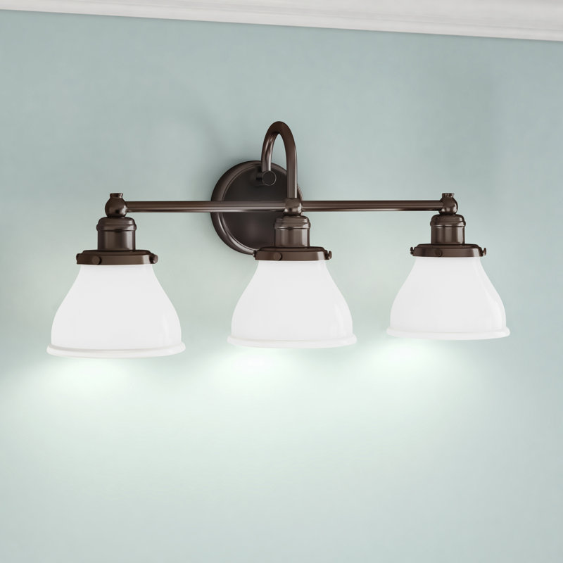 Éclairage de salle de bain à intensité variable 3 lumières Carney, Bronze brillant, Lait
