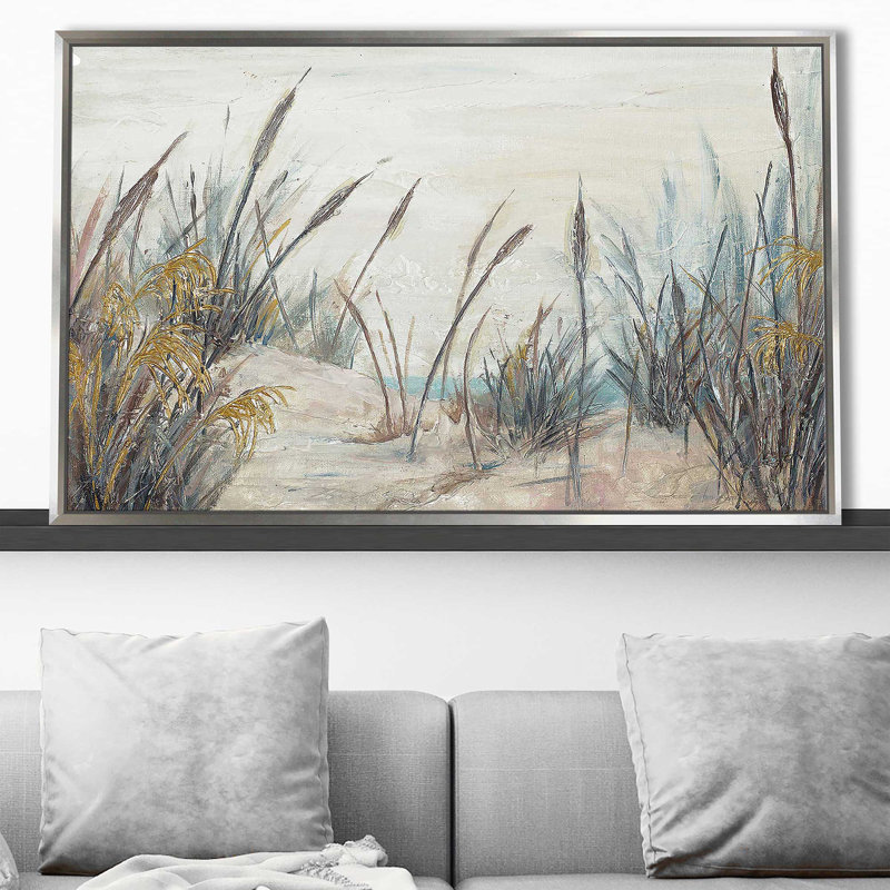 «Tall Beach Grass» par Patricia Pinto - Peinture, Cadre flottant argent, H 31,5 po x l 51,5 po x P 2 po