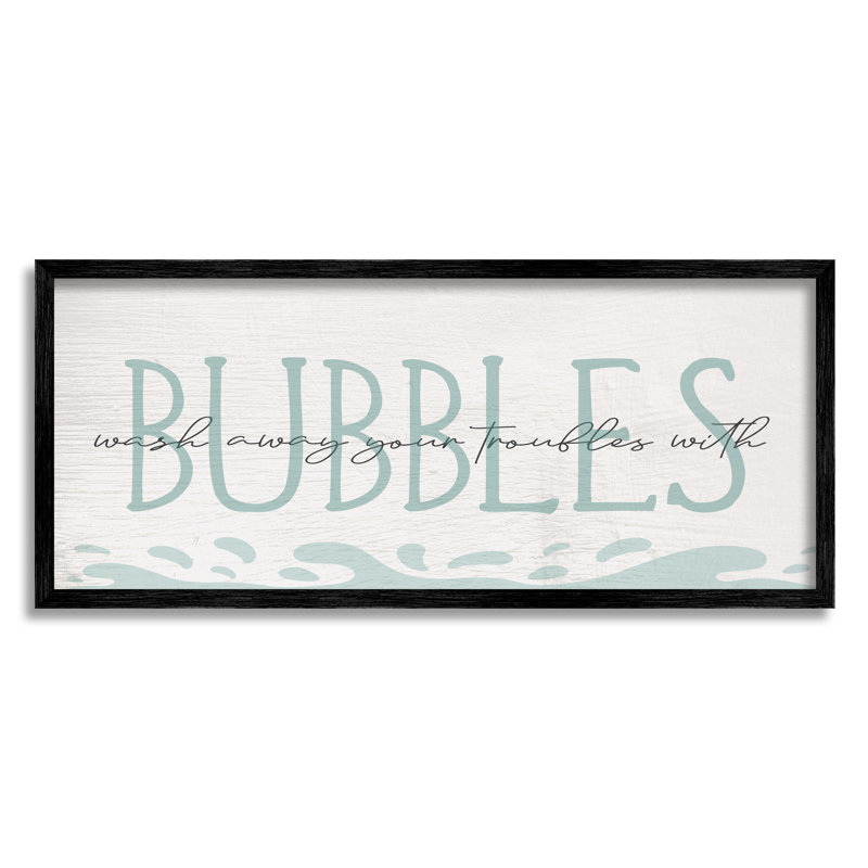 «Wash Away Trouble Bubbles Blue Bath» par Daphne Polselli - impression, L 24 po x H 24 po, Giclée encadrée noir minuit