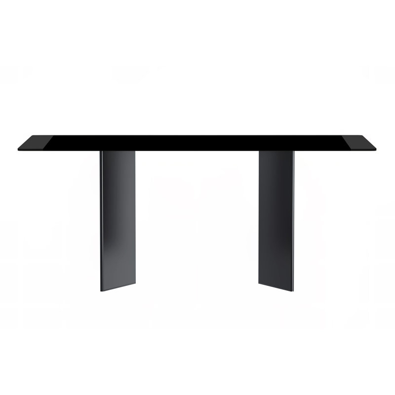 Rectangular Black Glass Dining Table with Stainless Steel Base