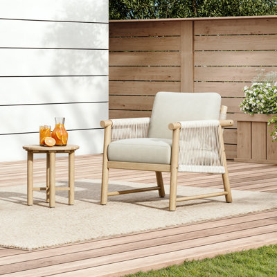 Rope-Woven Outdoor Chair With Side Table