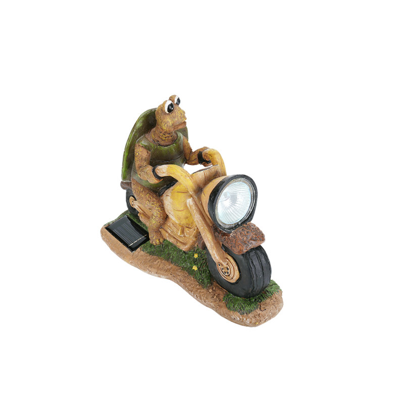 Aspen Creative 4575D123B8694D939A1344612CCDB898, Two Pack Set, Turtle On A Motorcycle Solar LED Accent Light Statue, 10" Length