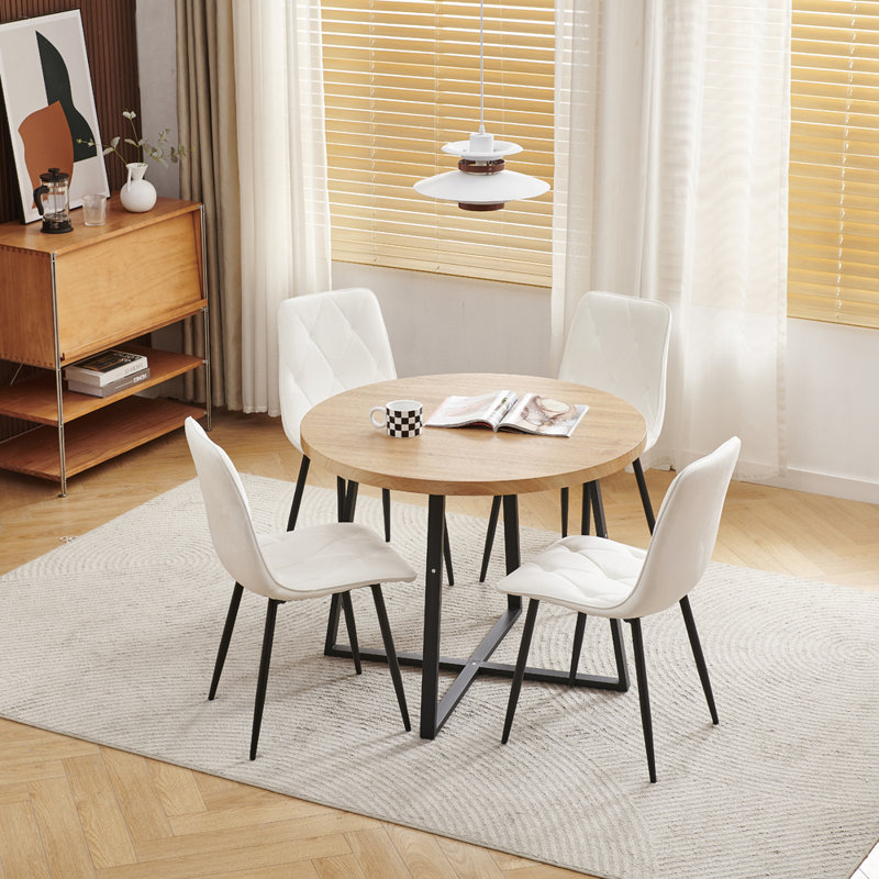 Dining Set, Argyle Grid White Velvet Chairs#4
