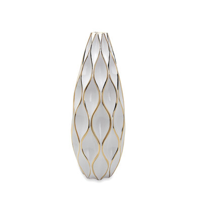 Élégant vase en céramique blanche avec des accents dorés - Décoration intérieure intemporelle