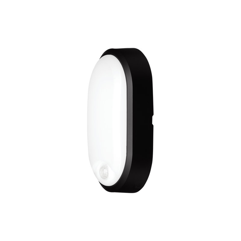 Pylus Outdoor Oval Wall Light 1100lm Motion Sensor Bulkhead IP54 LED Integrated Exterior Light, Black