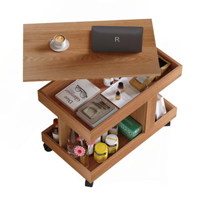 360° Rotating Desktop Multi-Functional Small Coffee Side Table with Wheels for Living Room Bedroom