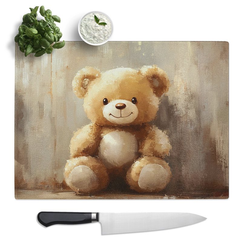Teddy Bear Portrait  Glass Chopping Board