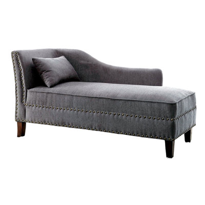 Gray Fabric Bench With Nailhead Accents And Pillow, Modern Transitional Essence For Bedroom Or Living Room, 61"w X 25"d 31 1/2"h, 1pc Contemporary Chaise Linen - Like Fabric, Details Fit