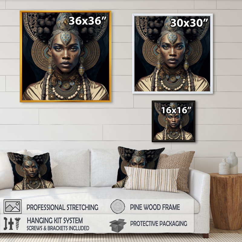 «Maspeth Tribal African Woman II», reproduction d'art sur toile encadrée, H 36 po x l 36 po, Toile avec cadre flottant, Noir