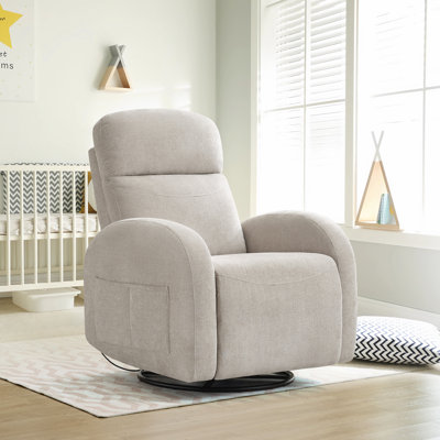 Modern Fabric Upholstered Manual Recliner with Swivel and rocker by Mercer41