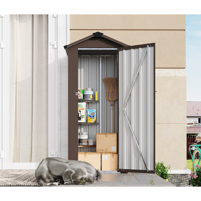 Armoire de rangement extérieure en fer galvanisé avec conception imperméable, serrure robuste, facile à déplacer, convenant au lieu de travail et au jardin, brun, 29,52 po x 16,92 po x 69,68 Solution: - Casier antirouille, étanche, verrouillé