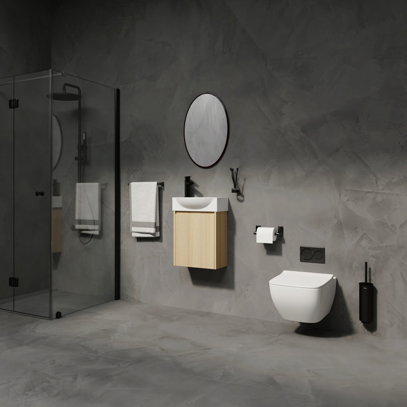 Ensemble de meuble-lavabo de salle de bain 16 po pour petit espace, petit meuble-lavabo moderne avec lavabo en céramique, ensemble d'armoire pour petit lavabo de salle de bain, chêne