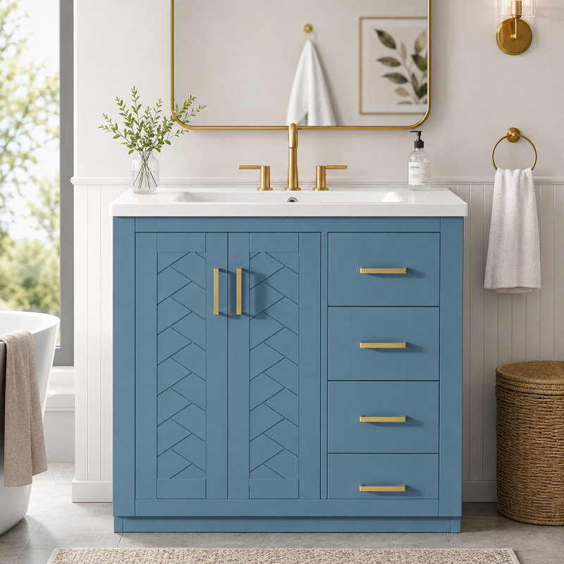 Meuble-lavabo avec cadre en bois massif et 3 tiroirs Damarquis