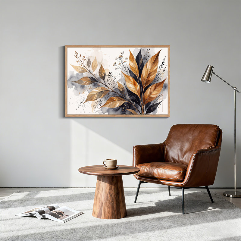 Art mural sur toile, feuilles dorées et noires, 24"H x36"W