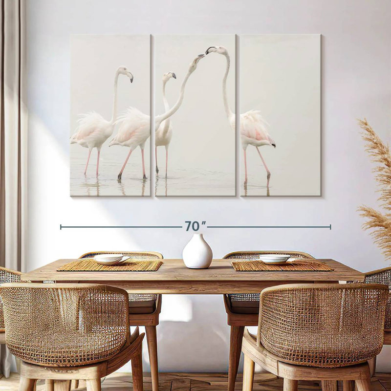 Pristine White Flamingos, 28" H x 45" W