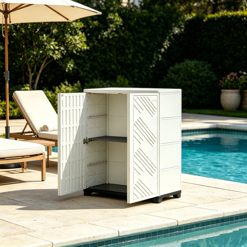 Armoire de rangement extérieure 34 po x 15 po x 34 po avec 1 tablette, imperméable et résistante aux rayons UV, pour le patio, le jardin et l'intérieur