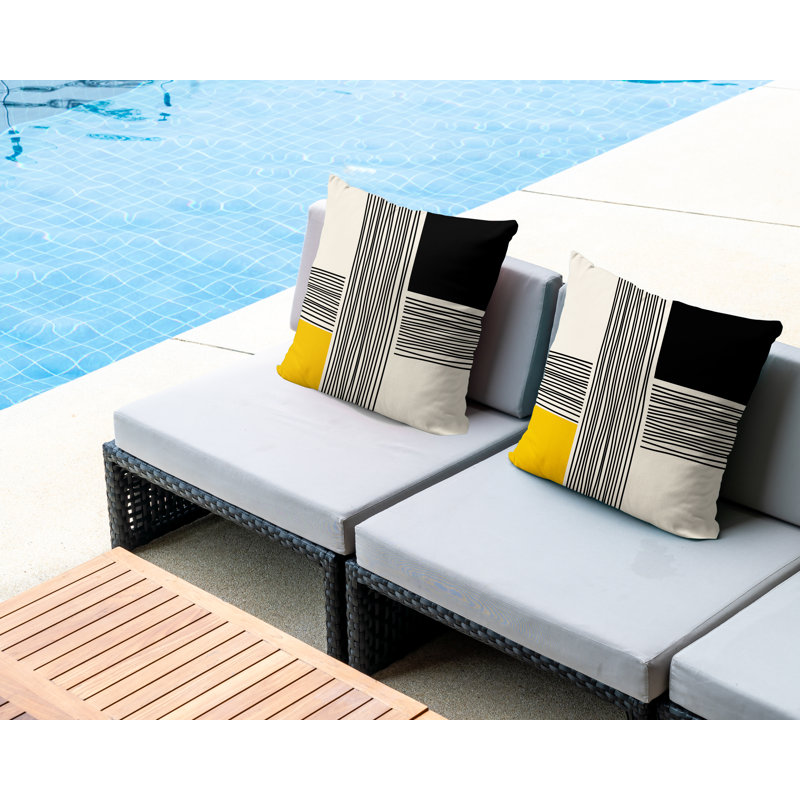Cassie Abstract Outdoor Reversible Throw Pillow, 19"H x 19"W, Yellow/Cream/Black
