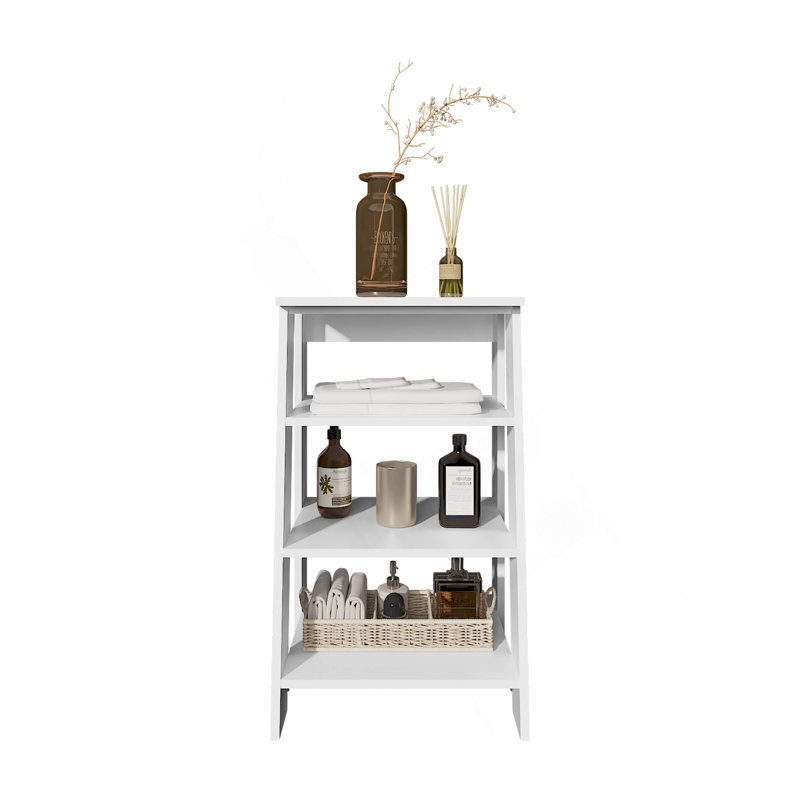 BATHBI 30" High  4-Tier Ladder Shelf  Organizer For Bathroom, Side Table, Living Room In White, White