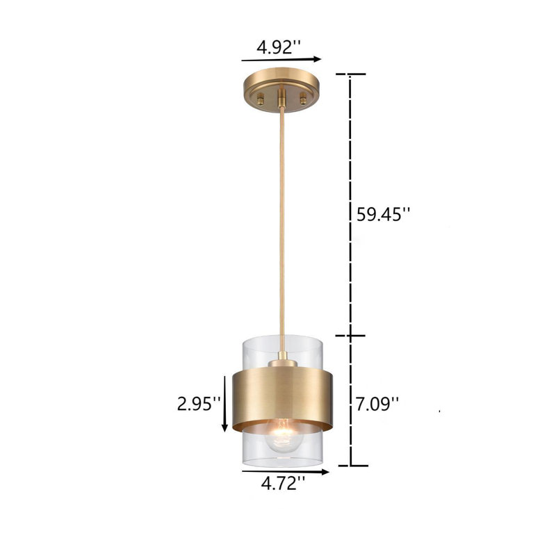 Luminaire suspendu moderne en laiton pour îlot de cuisine avec verre givré cylindrique, Clair