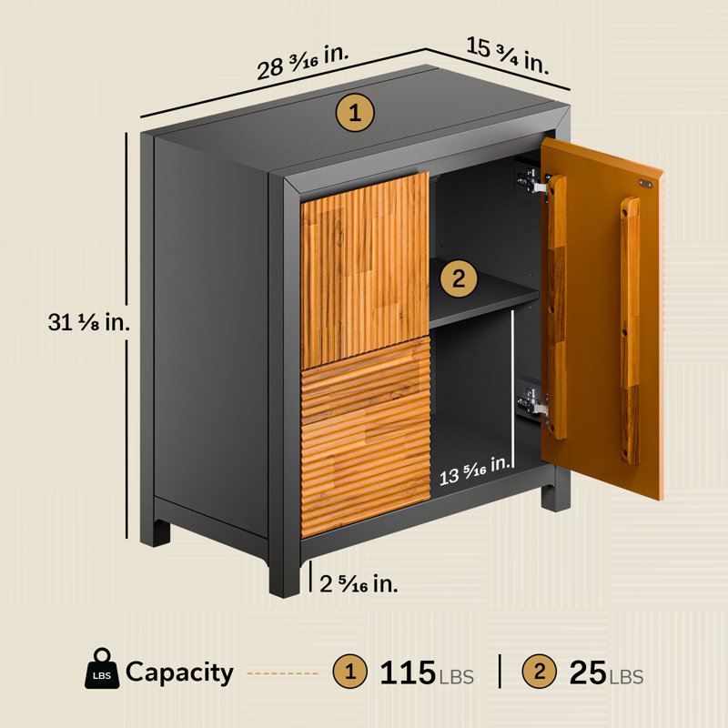 Vivian Jade 27.99" Solid Wood Sideboard, Noir