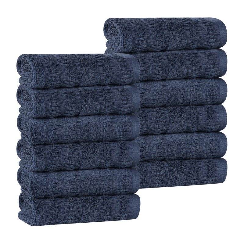 Mika Smart Twist Viscose Cotton Blend Medium Weight Solid Face Towels Washcloths, Navy Blue