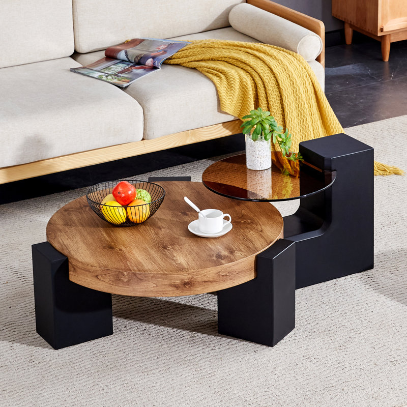 The Detachable Double-Decker Coffee Table, The Stylish Design Is More Precious, Black, 17.3'' H X 30'' W X 30'' D