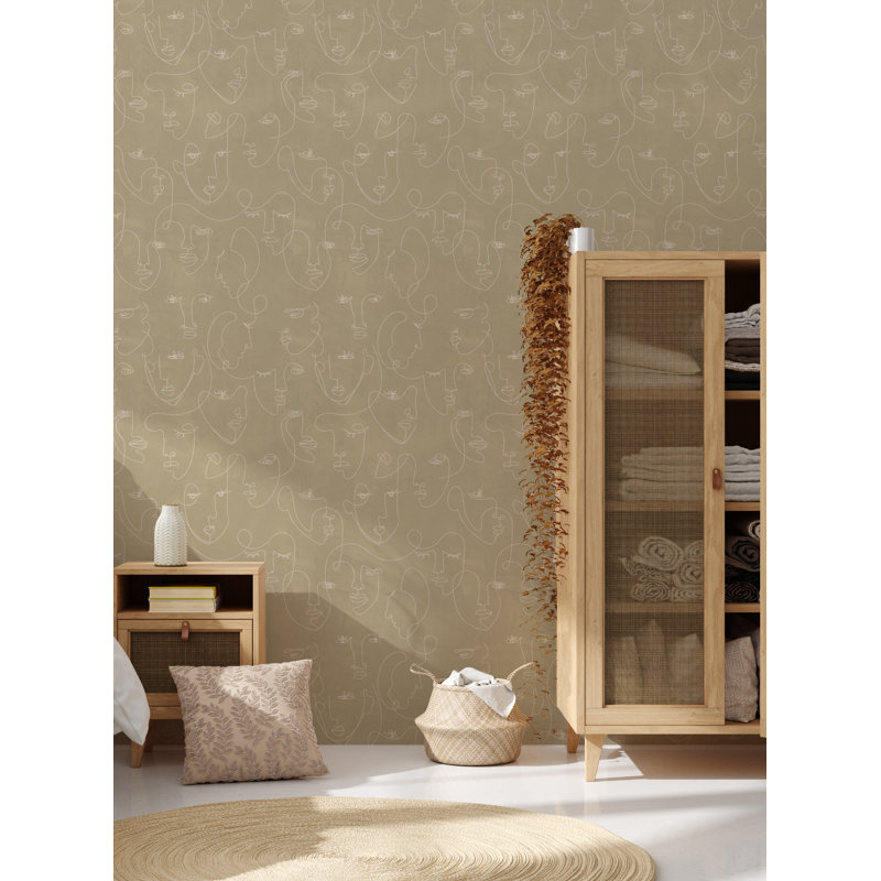 Papier peint adhésif texturé Minimalist faces, Beige