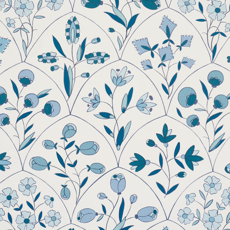 Frances Scallop Floral Wallpaper, Blue