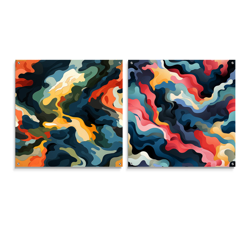 Coriena - Ensemble de 2 peintures murales abstraites en acrylique, H 16 po x l 33 po