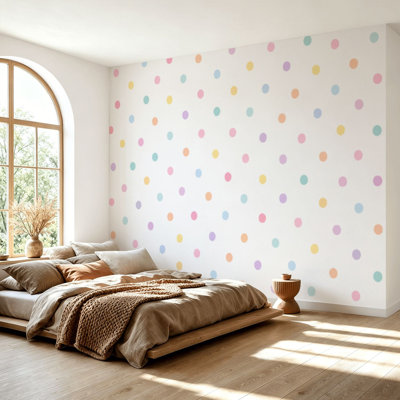 Wall Mural Peel and Stick Wallpaper Colourful rainbow polka dots seamless Festal confetti Scandinavian Self-Adhesive Removable Contact Paper Wall Decor for Living Room Bedroom 69"H x 96"W