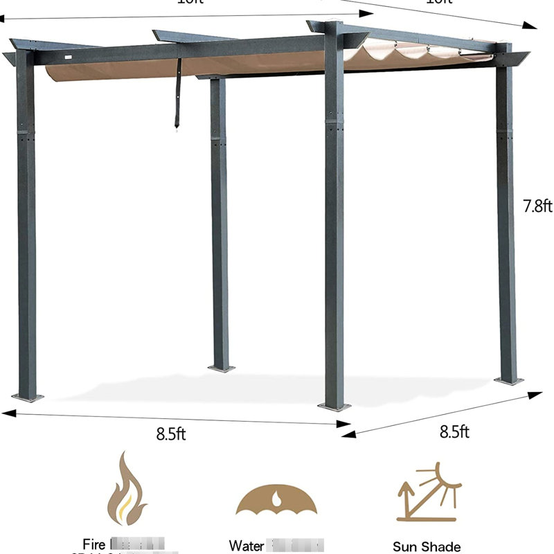 Outdoor Retractable Pergola - Aluminum Frame Gazebo For Patio, Courtyard Weather Canopy, Construction With Canopy , Blocking,