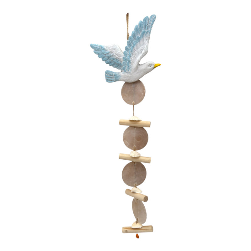 Oiseau de mer sur des sphères et des bâtons de carillons