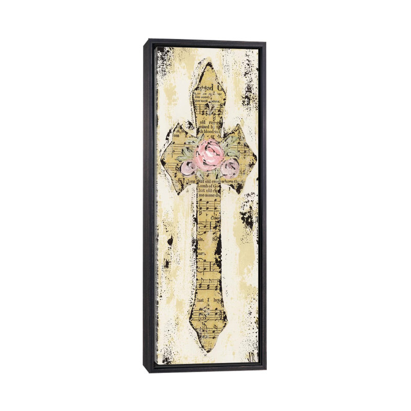 Reproduction d’art graphique sur toile, "Old Rugged Cross" par Ashley Bradley, Toile avec cadre noir patiné