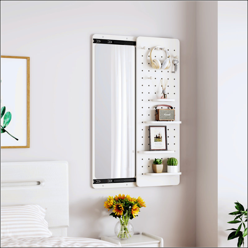 Miroir mural pleine grandeur avec tablette et crochet, conception polyvalente et peu encombrante pour la chambre à coucher, le salon et l'entrée