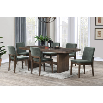 Darrah 7-Piece Wood Dining Table Set With 6 Upholstered Chairs In Forest Green