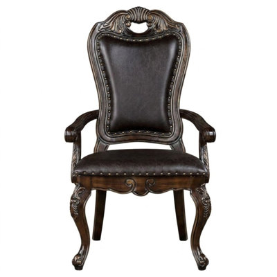 Imogene Walnut/dark Brown Leather Brown Arm Chair Set Of 2