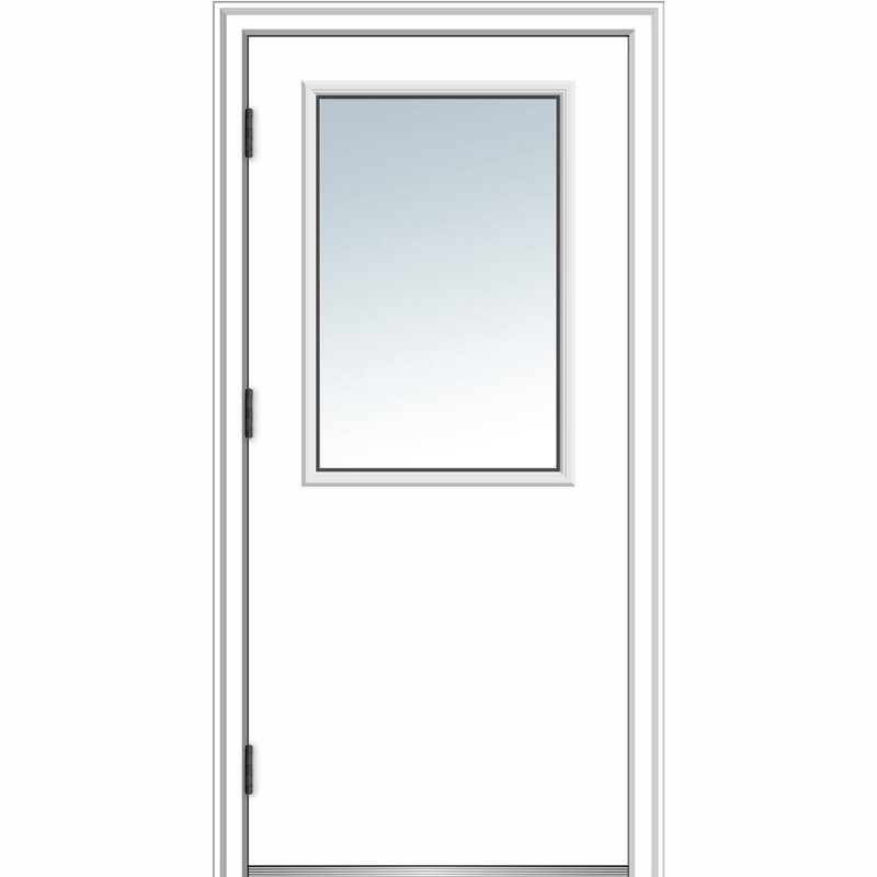 Clear Glass Steel Prehung Front Entry Door, Right Hand/Outswing, 80" H x 32" W x 1.75" D, 4.56"