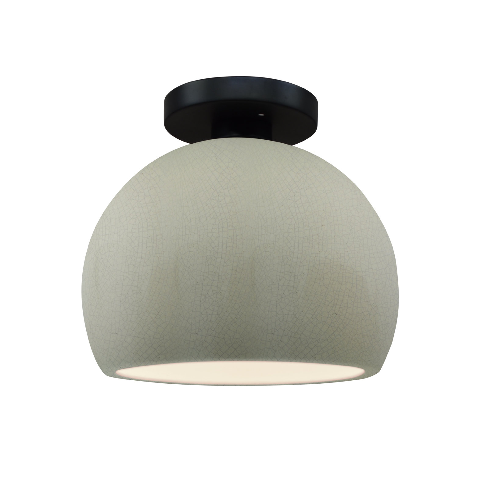 Single Light Ceramic LED Semi Flush Mount, 7" H x 7" W x 7" D, Celadon Green Crackle, Matte Black