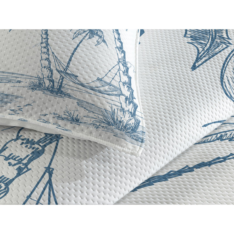 King White Microfiber Quilted Bedspread Set with Palm Tree Design