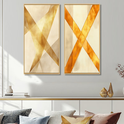 Golden Intersection - ensemble d'art mural abstrait sur toile géométrique 2 pièces