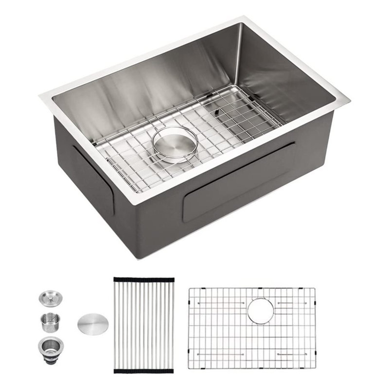 28'' L Undermount Single Bowl Stainless Steel Kitchen Sink, 10" H x 18" W x 28" L