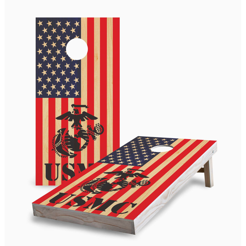 Ensemble de jeu de cornhole USMC Marine Corp 2 x 4 | Comprend (2) planches (8) sacs et accessoires optionnels, NO Accessories