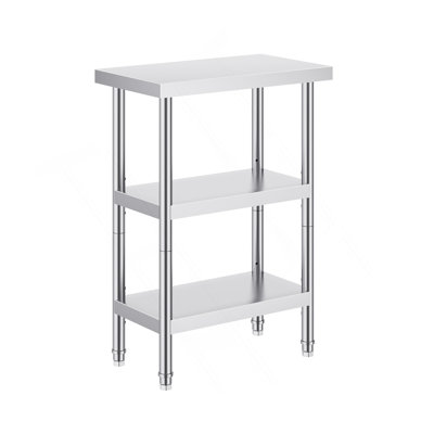 Table de préparation des aliments en acier inoxydable, table de travail de cuisine commerciale de 14 x 24 x 34 pouces, avec 2 tablettes réglables, table de préparation en métal robuste pour barbecue, cuisine, maison et garage