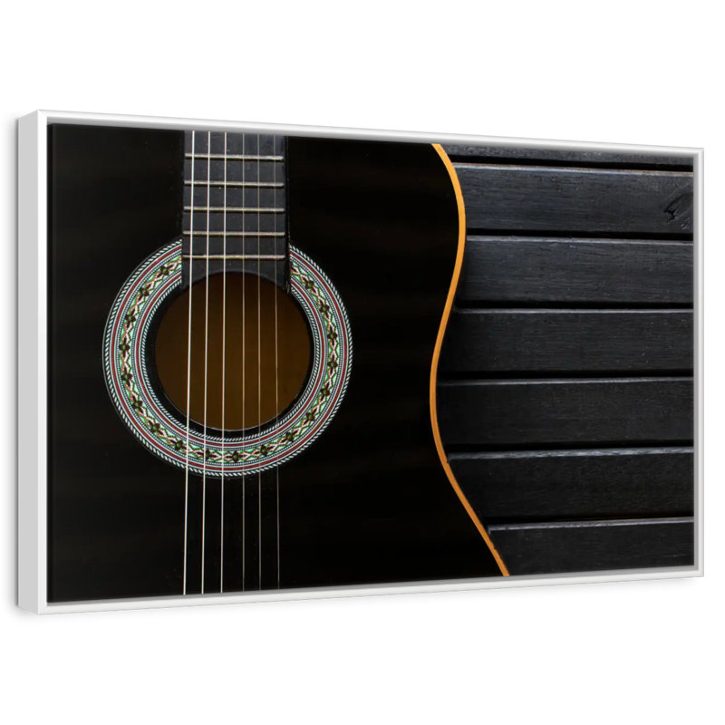 Dark Acoustic Guitar, Floating Frame White, 19" X 13"