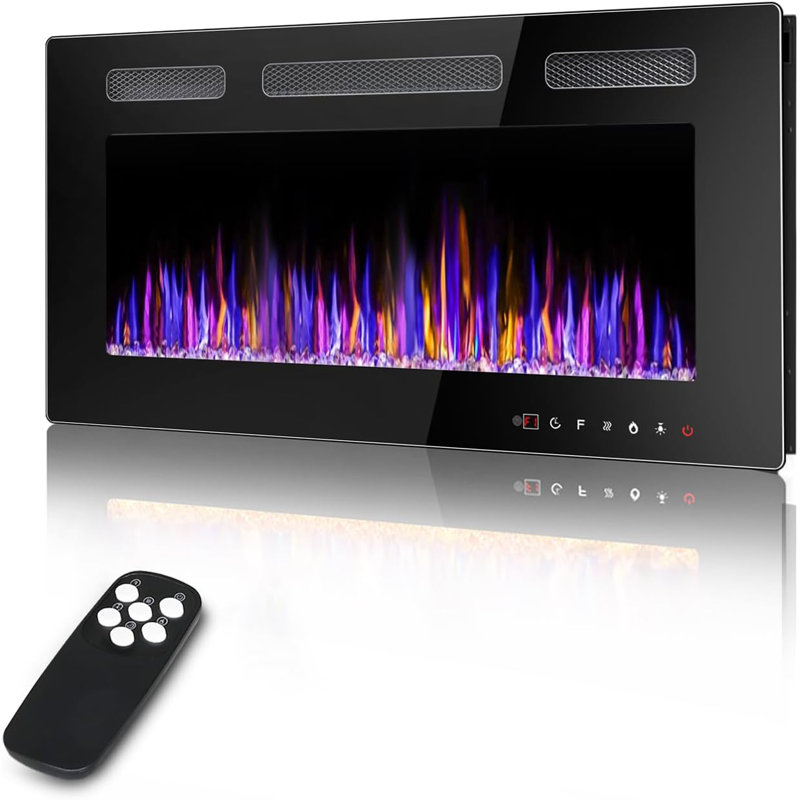 Abiodun Black Electric Fireplace, 17" H x 30" W x 4.13" D
