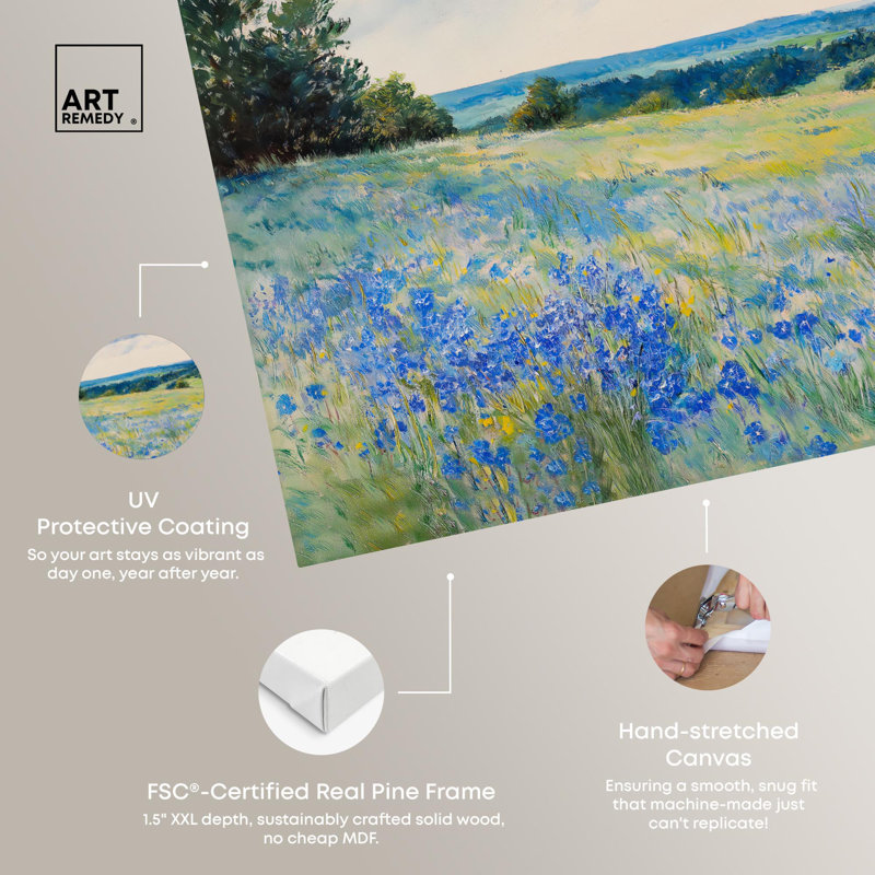 «Sky Over Blue Fields» par Art Remedy, H 16 po x l 24 po, Toile tendue