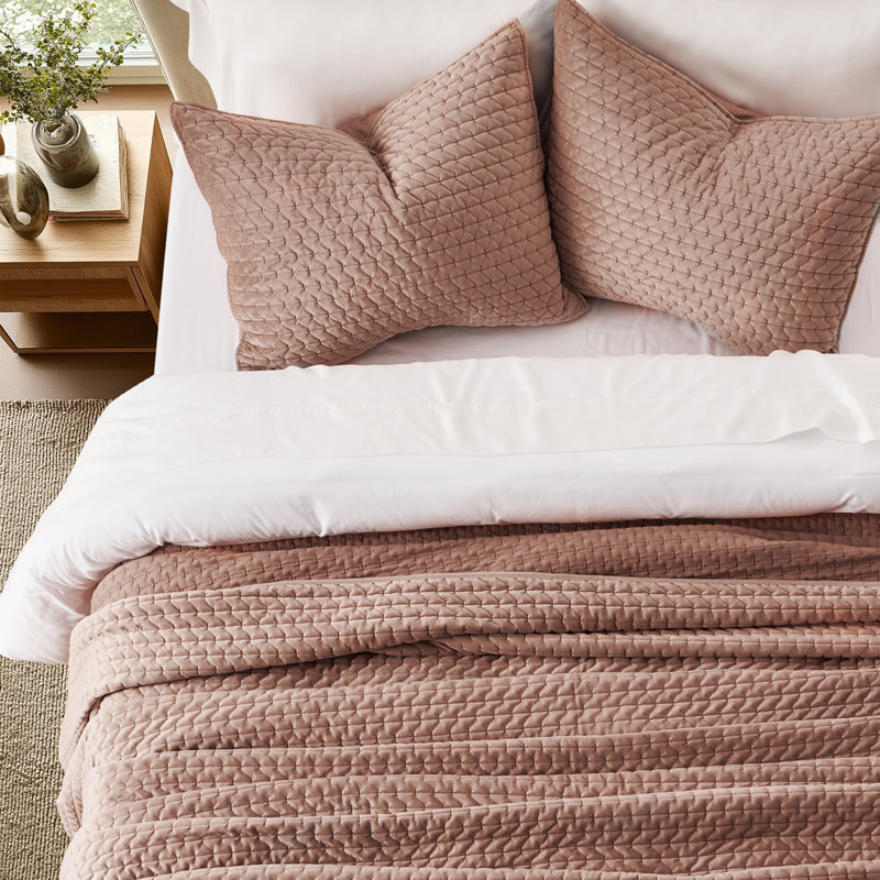 Cross-Stitch Velvet Quilt Set 3 Pieces, Queen, Terracotta Clay
