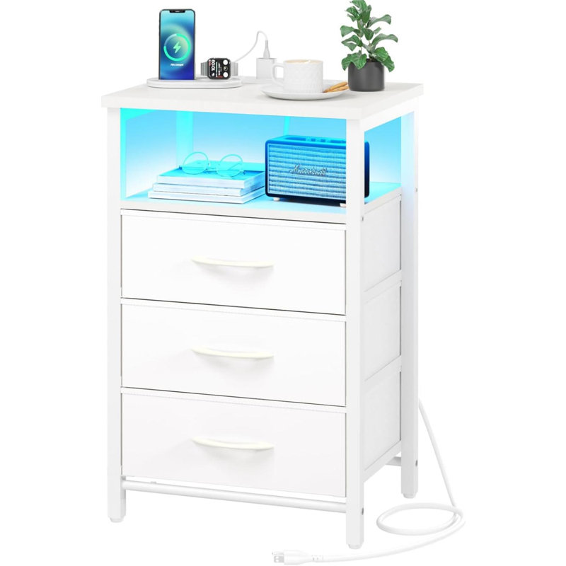 Jameire Night Stand with Charging Station, White