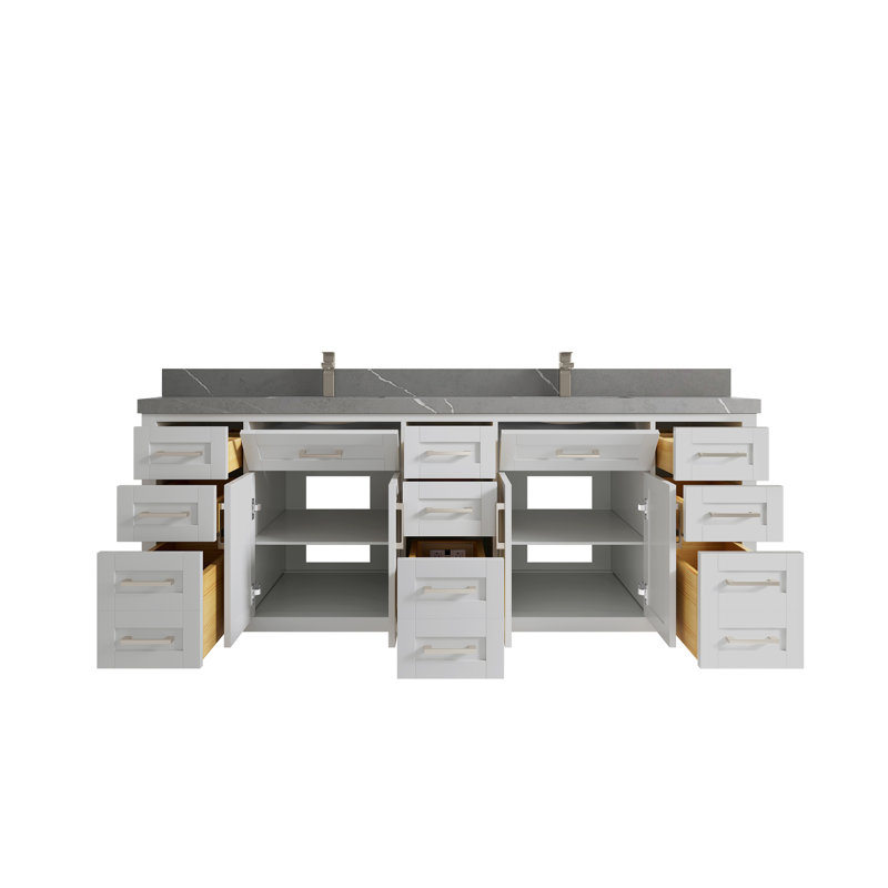 Huntwood 84" Double Bathroom Vanity Set, Piatra Gray
