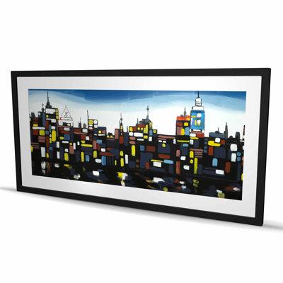 Colorful Buildings - Retro Cities Framed Matted Print Decor